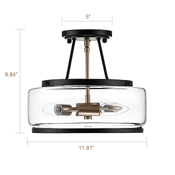 Kunlinzhu 11.8 Inch Small Black and Gold Semi Flush Mount